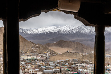 The downtown area of Leh, as seen from the Leh Palace in northern India