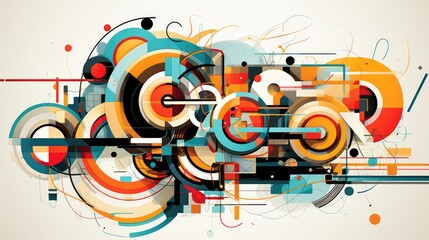 Obraz premium fusion abstract illustration - Generative AI. , geometric, figures, red, blue.
