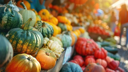Fresh Autumn Pumpkin Selection at Local Farmer's Market - Powered by Adobe