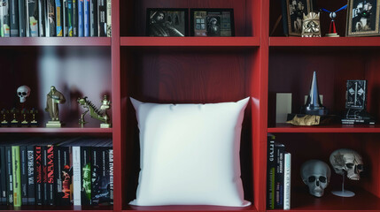 White Blank Polyester Pillow Mock Up In A Geek Shelf