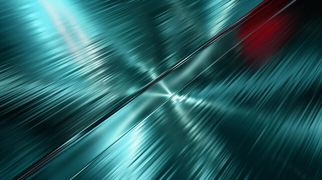 A close up of a shiny teal metal surface with a red spot