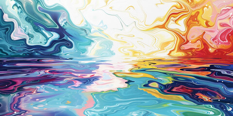 Waves of vibrant color ripple across the water, forming intricate patterns that seem to pulse with...