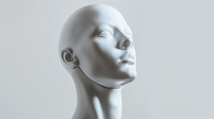 A white sculpture of a head with a white face and a white head
