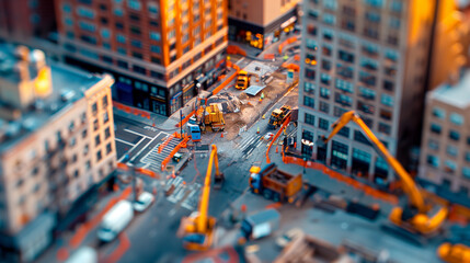 Fototapeta premium miniature representation of a road construction as a concept of road modernization, created with generative AI technology