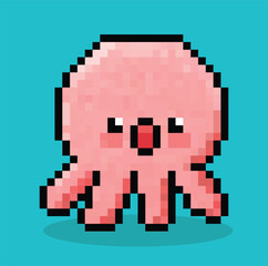 octopus cartoon in 8 bit pixel art.