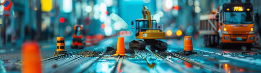 miniature representation of a road construction as a concept of road modernization, created with generative AI technology