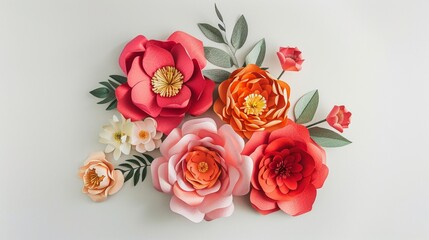 A finished DIY paper flower bouquet displayed against an isolated white background emphasizing the texture and variety of the handmade flowers
