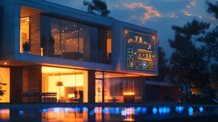 Modern smart home display showing an activated security alarm system digital interface illuminated emphasizing home safety