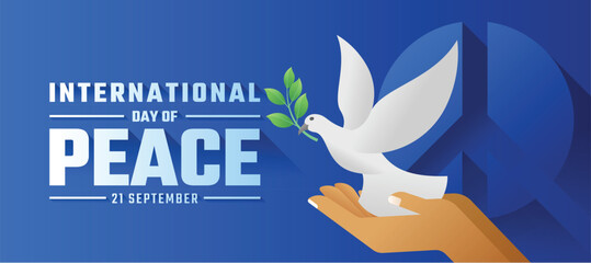 International day of peace - Both hands are letting the dove of peace to fly on blue circle peace sign texture background vector design