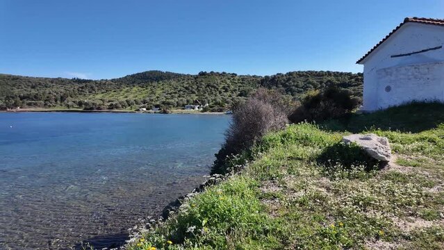 Orthodox Church of Saint Nicholas near village of Xina at the coasline of Kassandra, Chalkidiki, Central Macedonia, Greece