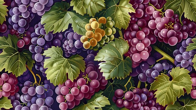 A beautiful painting of a variety of grapes.