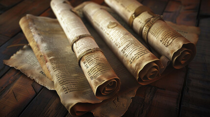 Old, mysterious scrolls in a retro setting, an ancient Bible revealing the wisdom of Proverbs, super realistic