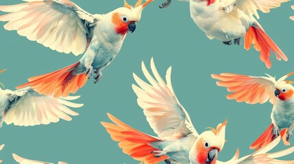 Obraz premium A seamless pattern with watercolor parrots. It can be used for fabric, wallpaper, wrapping paper, and other creative projects.