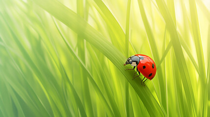 Obraz premium ladybug is sitting on a green leaf