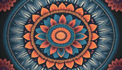 Mandala with a central geometric pattern surrounded by radiating petals