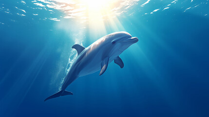 Obraz premium Dolphin is swimming in the deep ocean