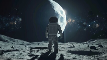 Kid wear astronaut in moon.