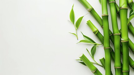 Bamboo shoots on white background with copy space, top view