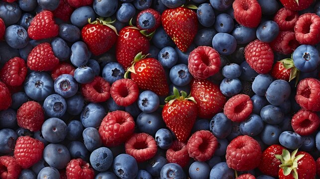 A variety of fresh berries, including strawberries, blueberries, and raspberries.