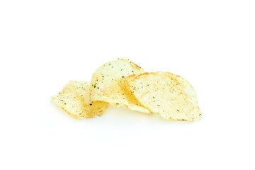 Potato chips mixed seaweed isolated on white background, Seaweed-flavored potato chips
