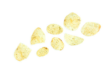 Potato chips mixed seaweed isolated on white background, Seaweed-flavored potato chips