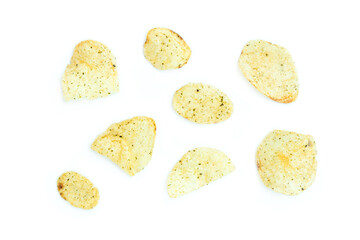 Potato chips mixed seaweed isolated on white background, Seaweed-flavored potato chips