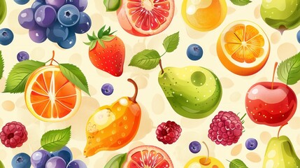 Colorful seamless pattern with various fruits. Vector illustration.