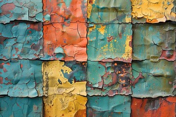 Colorful Peeling Paint on Weathered Wooden Texture