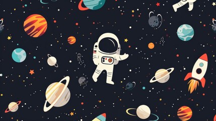 Astronaut, planet and space wallpaper, black background.