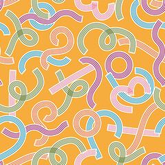 simple seamless pattern on yellow, colorful doodle line for fashion textile or wallpaper background, vector illustration