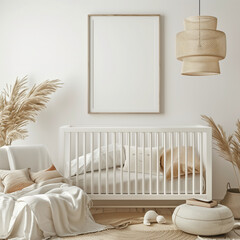 mock-up frame, no inside images, nursery room, organic, minimalist, gallery wall frame mockup in white room 3d render