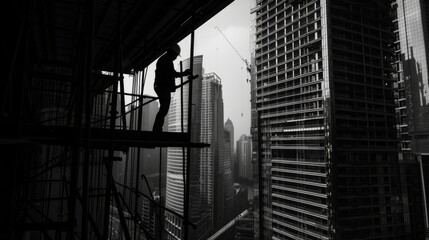 Construction worker at high rise building working site