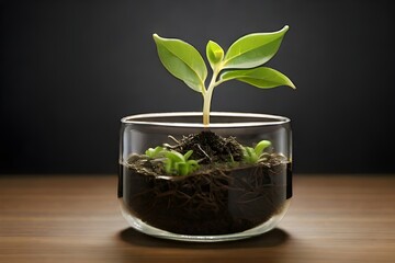 A young plant can be seen growing in a field,Agriculture and Eco Living , young sprout growing in the soil