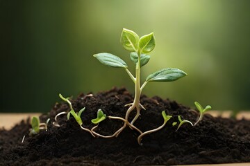 A young plant can be seen growing in a field,Agriculture and Eco Living , young sprout growing in the soil