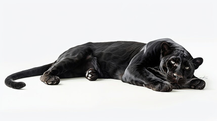 Black panther with fine fur on a white isolated background