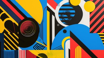 An abstract graphic piece inspired by Op Art, utilizing optical illusions, repetition, and geometric shapes to create a visually dynamic and perceptually challenging composition