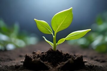 A young plant can be seen growing in a field,Agriculture and Eco Living , young sprout growing in the soil