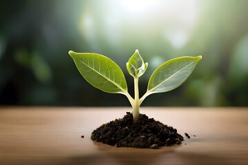 A young plant can be seen growing in a field,Agriculture and Eco Living , young sprout growing in the soil