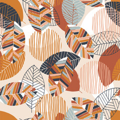 Seamless scandinavian pattern with abstract leaves sketch. For wrapping paper. Ideal for wallpaper, surface textures, textiles.