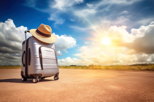 A lone piece of luggage resting atop a rugged dirt road, symbolizing a forgotten journey or lost adventure