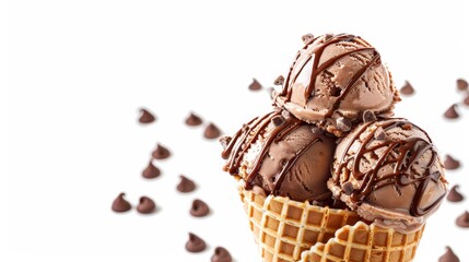 Delicious ice cream on waffle cone.