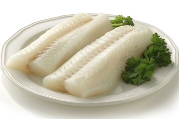 Two Fish Fillets on a White Plate With Parsley