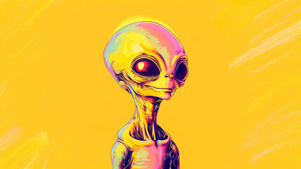 illustration d'un alien avec des grands yeux sur fond jaune