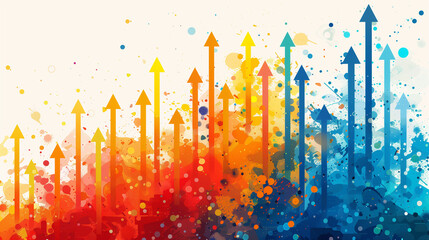 A colorful illustration of an array of arrows pointing upwards, representing growth and progress in business or financial analytics. This design would be suitable as clipart, logo, banner.