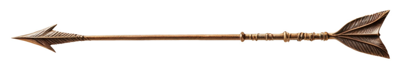 Wooden antique arrow for a bow on a transparent and white background. PNG.