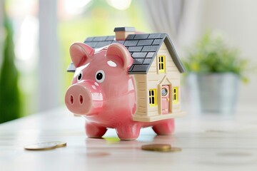 Ein Sparschwein mit Haus, Spardose für das sparen auf ein Haus 