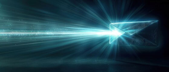 A streamlined envelope emitting beams of light, symbolizing communication.