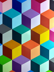 Colorful hexagon background cube shape with non-repeating colors pattern.