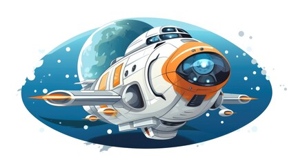 Space exploration cartoon illustration - Generative AI. Space, earth, globe, spaceship.