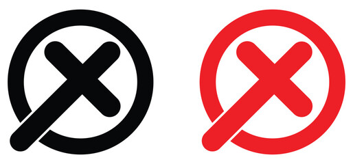 red and black cross x vector icon. no wrong symbol. delete, vote sign. isolated on white bg